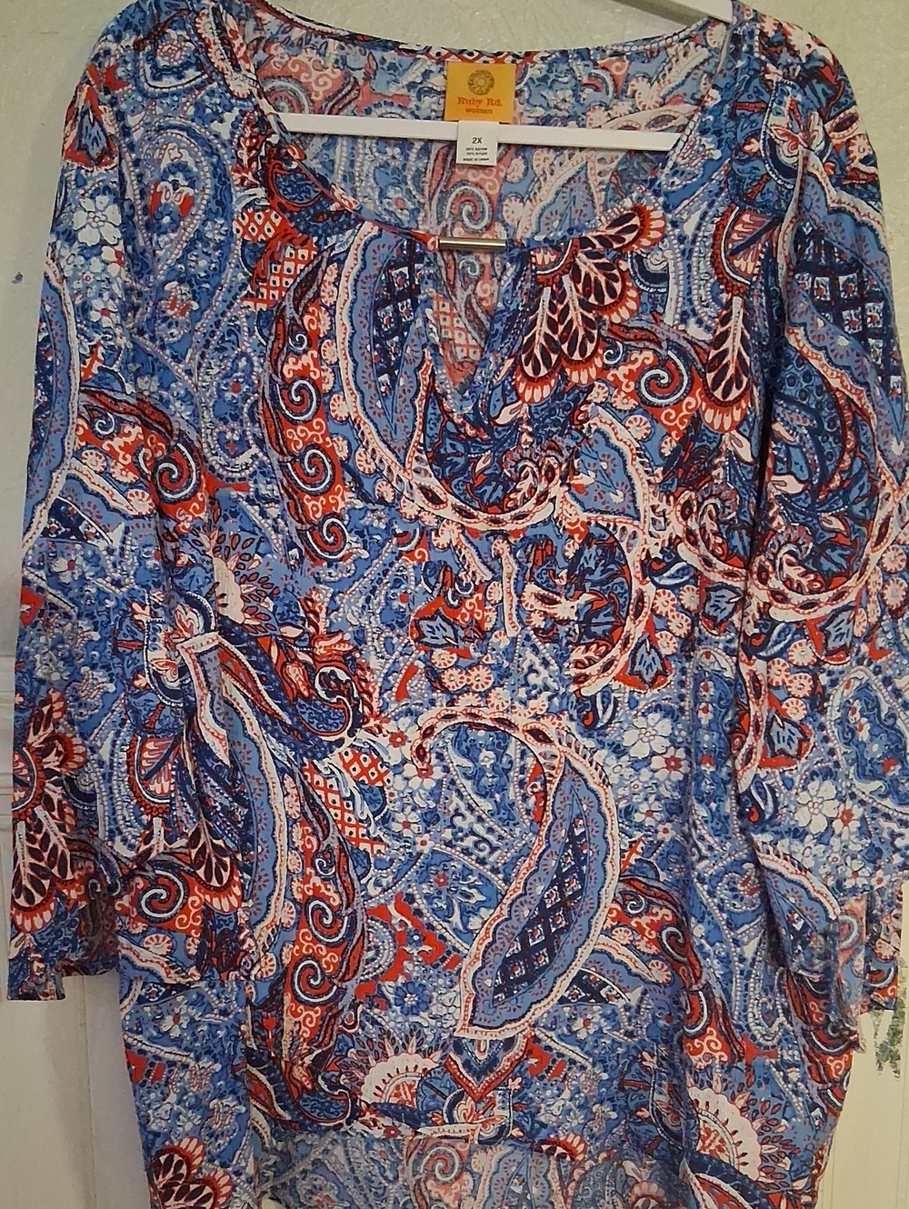 Women's New Blue Paisley V-Neck Top